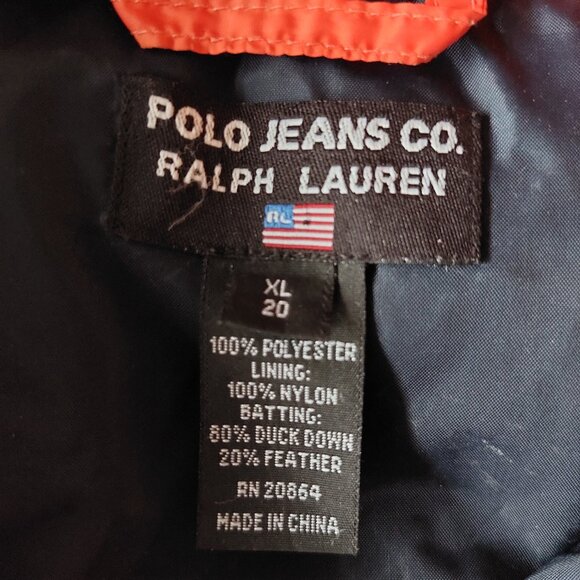 Ralph Lauren Polo Jeans Co Down Vest Boys Sz XL 20 Orange Duck Down - Picture 8 of 12